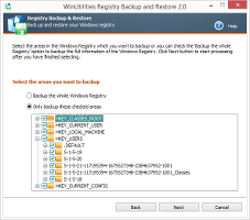 Showing the Registry Backup and Restore module in WinUtilities Professional Edition